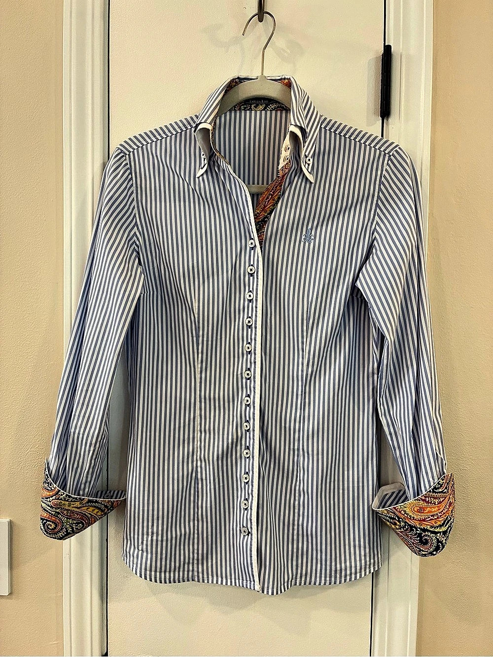 Fior da Liso Women's Striped Button Down Blue & White Small